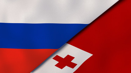 The flags of Russia and Tonga. News, reportage, business background. 3d illustration