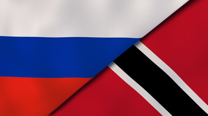 The flags of Russia and Trinidad and Tobago. News, reportage, business background. 3d illustration