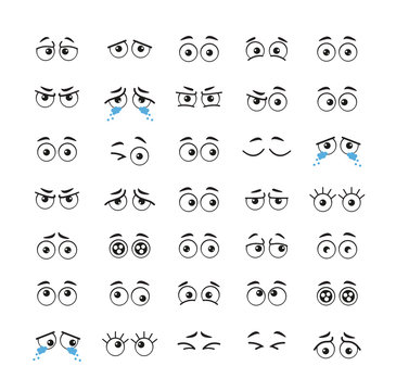 Cartoon emotion eye isolated set collection. Vector flat graphic design illustration