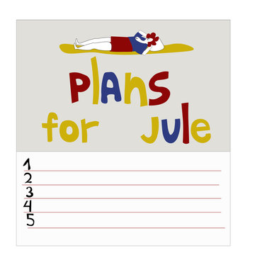 To-do list for July. Plans for the month. A girl lies on the ground and smoothes to a flying star. Vector illustration concept in doodle style.
