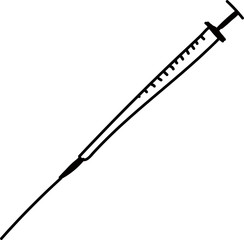 Hand drawn syringe on a white isolated background. Medical elements, icons. Doodle, simple outline illustration. It can be used for decoration of textile, paper and other surfaces.