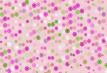 Light Pink, Green vector pattern with christmas snowflakes.
