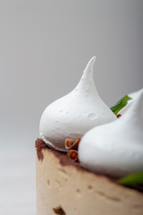 white marshmallows on a cake close-up