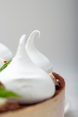 white marshmallows on a cake close-up
