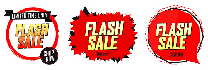 Set Flash Sale banners, discount tags design template, vector illustration
