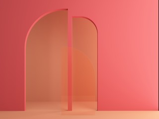 3d render of modern abstract arch in pink background