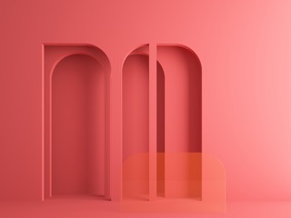 3d render of modern abstract arch in pink background
