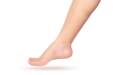  Woman feet isolated on white background.