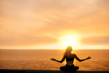 yoga meditation sunset nature girl woman calm asana sea
