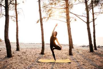 yoga meditation sunset nature girl woman calm asana sea fitness