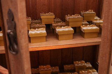 Fototapeta na wymiar Wedding Concept. Wooden box as souvenirs