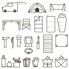 Camping equipment.１　vector
キャンプ用品・１　車　テント　寝袋など　ベクター
