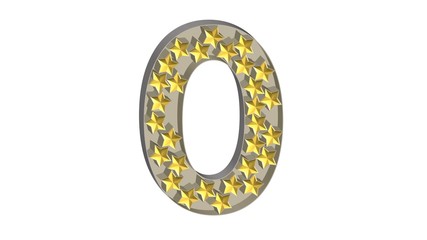 3D GOLD STARS IN SILVER METAL NUMBER : 0 ZERO