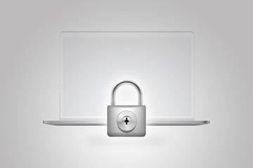Seguridad digital de datos en línea en computadora de escritorio con candado de protección en internet - obrazy, fototapety, plakaty