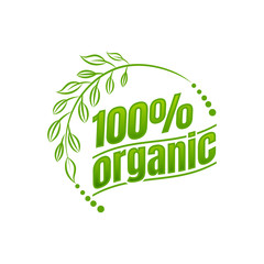 100% Organic food stamp on white backgorund, Organic product badge. Vector illustration in EPS10.