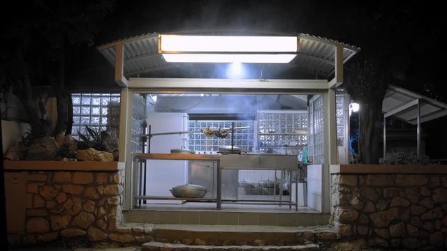 Cinematic shot: Old Street Food Stall. 4k