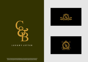 CB logo initial vector mark. Gold color elegant classical symmetric curves decor.