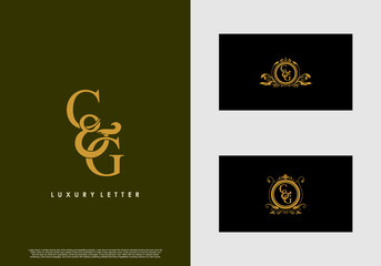 CG logo initial vector mark. Gold color elegant classical symmetric curves decor.
