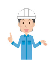 男性　作業員　作業者　上半身　説明　教える