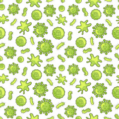 Coronavirus and bacteria virus disease theme background vector seamless pattern