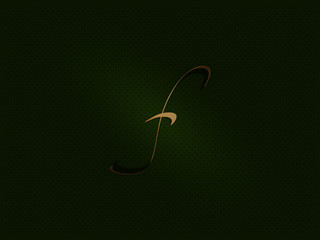 Sketch hand drawn gold letter F on green fabric background