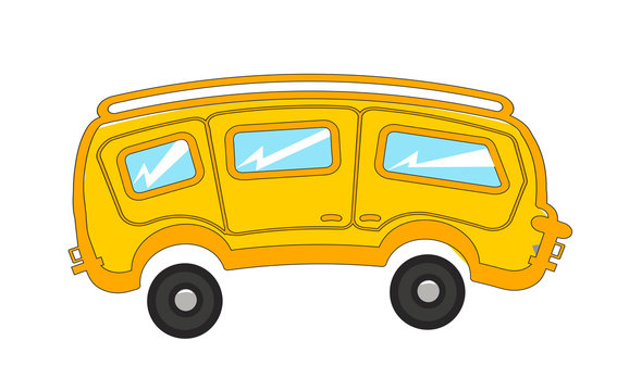 yellow cartoon bus with white background