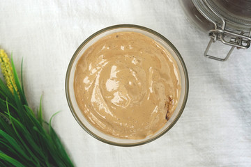 Dalgona coffee from Korea, One of the most favorite and popular cool drink, above view