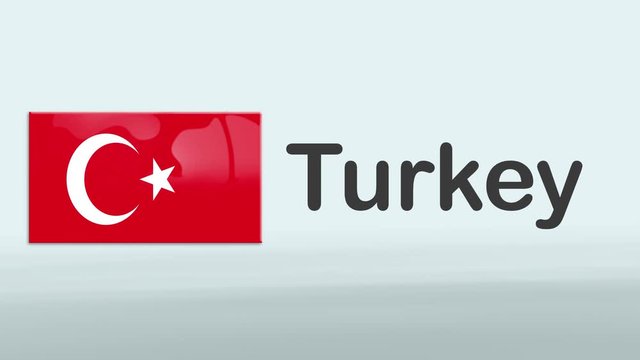 3d Presentation promo intro in white background with a colorful ribon of the flag and country of Turkey