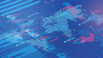 Price stock market and world digital map background