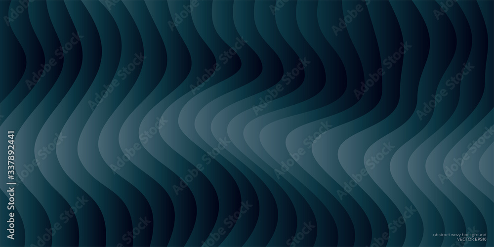 Poster abstract curved lines wave pattern overlay in dark teal blue green colors for vector background, ban