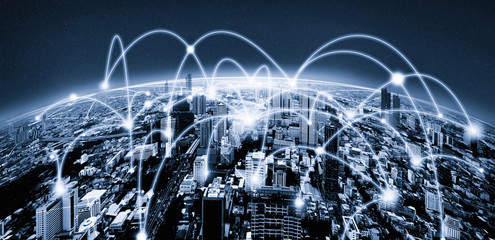 Modern creative telecommunication and internet network connect in smart city. Concept of 5G...