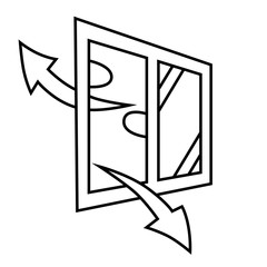 換気　窓　矢印　斜め　線画　イラスト　アイコン