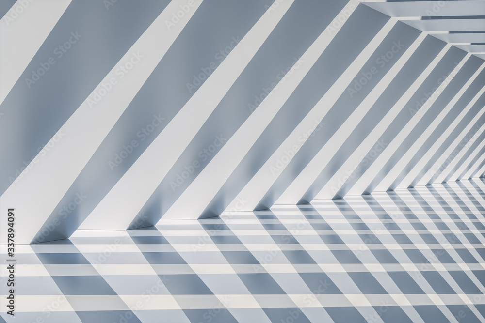 Poster white hexagonal tunnel, modern architecture, 3d rendering.
