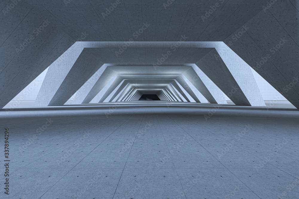 Poster concrete hexagonal tunnel, modern architecture, 3d rendering.