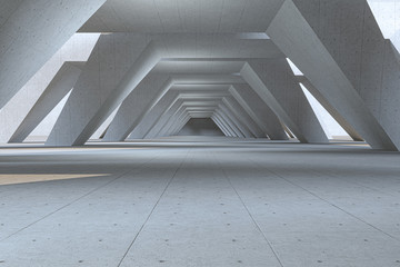 Concrete hexagonal tunnel, modern architecture, 3d rendering.