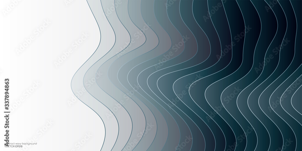 Poster Abstract curved lines wave pattern overlay gradient white and dark teal blue green colors for vector background, banner.