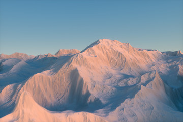 Fototapeta na wymiar A stretch of snow mountain with blue sky, 3d rendering.
