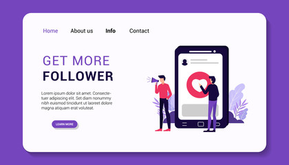 get more follower landing page, flat design vector illustration