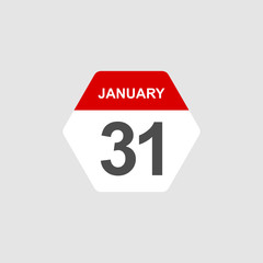 January 31, calender vector for reminder or celebration day. Template design for date and time agenda.