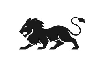 Stylized silhouette of lion. Vector animal illustration, black isolated on white background. Graphic image for tattoo, logo or mascot. Symbol of power and freedom.