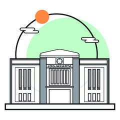 Flat vector illustration of a historic building in the city of Yogyakarta, Tugu Station. Simple icon design cartoon for vacation travel tourist attractions Tugu Station landmark.