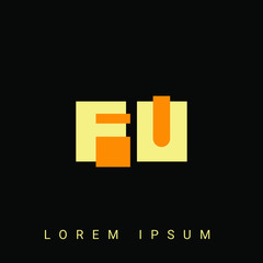 Modern creative shaped FU, UF, F, U logo. Initial Logo Designs Templete with Black Background. Vector Illustration