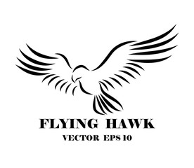Line art vector logo of hawk that is flying