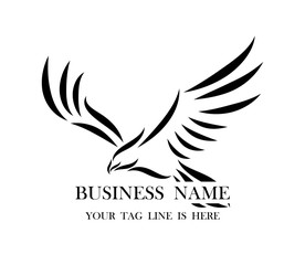 Line art vector logo of eagle that is flying.