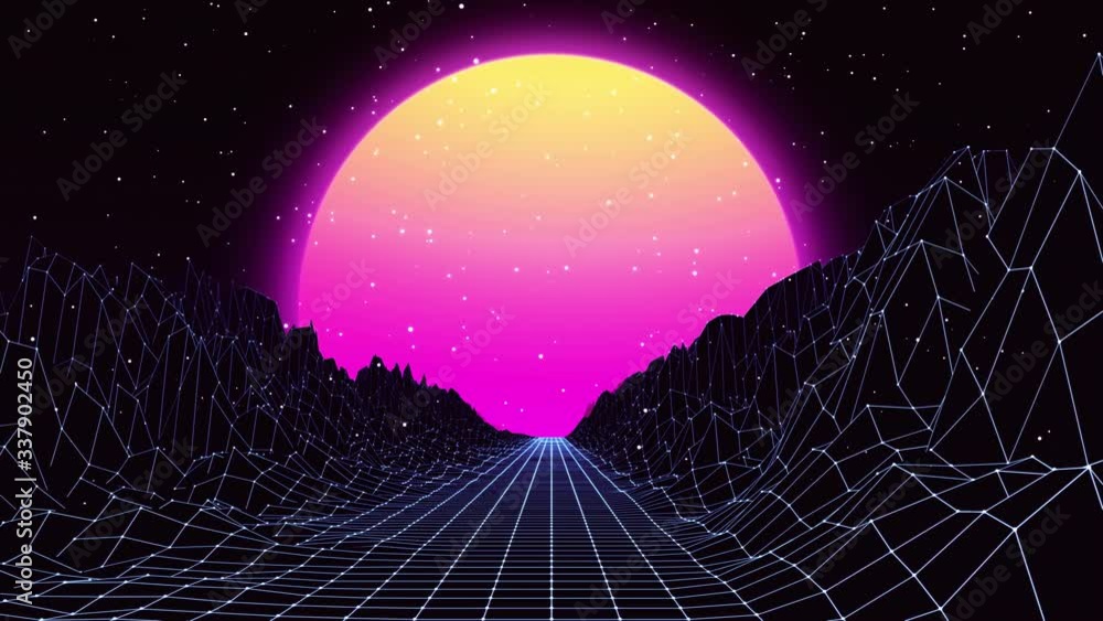 Poster neon fly to the moon.background loop animation.