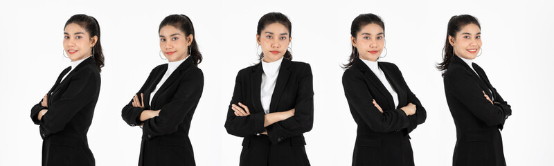 Set of confident Asian business woman on white isolated background.