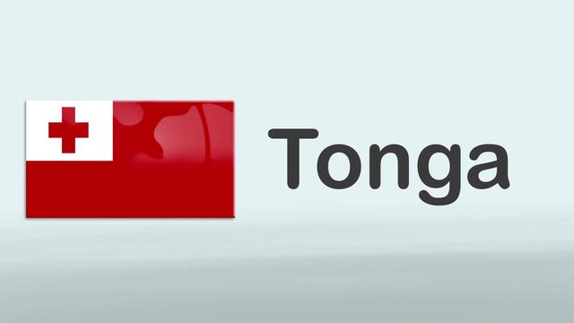 3d Presentation promo intro in white background with a colorful ribon of the flag and country of Tonga