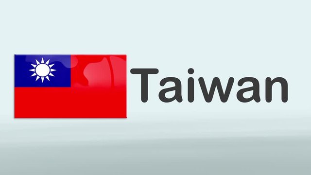 3d Presentation promo intro in white background with a colorful ribon of the flag and country of Taiwan