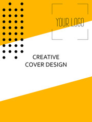 Creative cover design with orange inserts. Corporate banner with stylish geometric yellow shapes. Letterhead with space for text with bright colors.