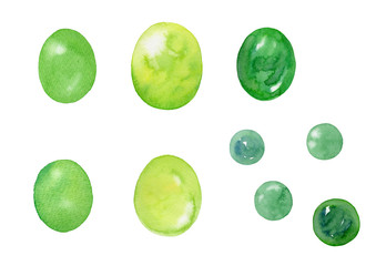 パワーストーン　水彩イラストのセット　緑色　グリーン　エメラルド